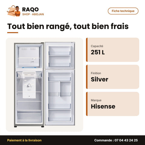 Réfrigérateur Hisense – Silver – 251L Net (198+53) – No Frost | RD-32WR4SA