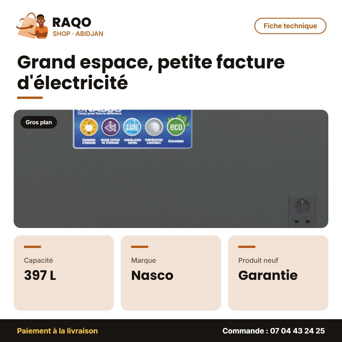 Congélateur Horizontal Nasco – 397L – 1PORTE – 1 Panier Interne | NAS-500WA-DS