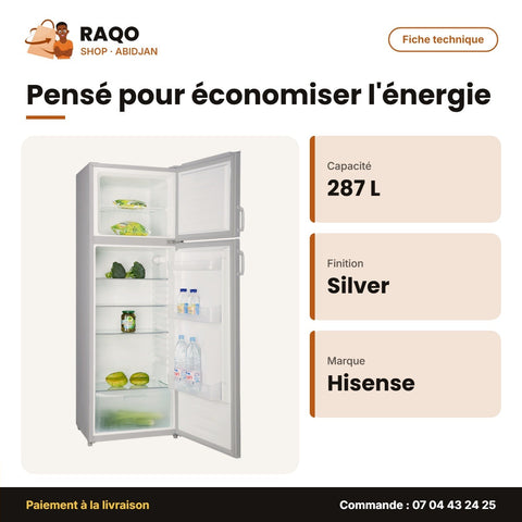 Réfrigérateur Hisense – 2 Portes – 287L (216LT+71LT) – Silver | RD-39DR4SG