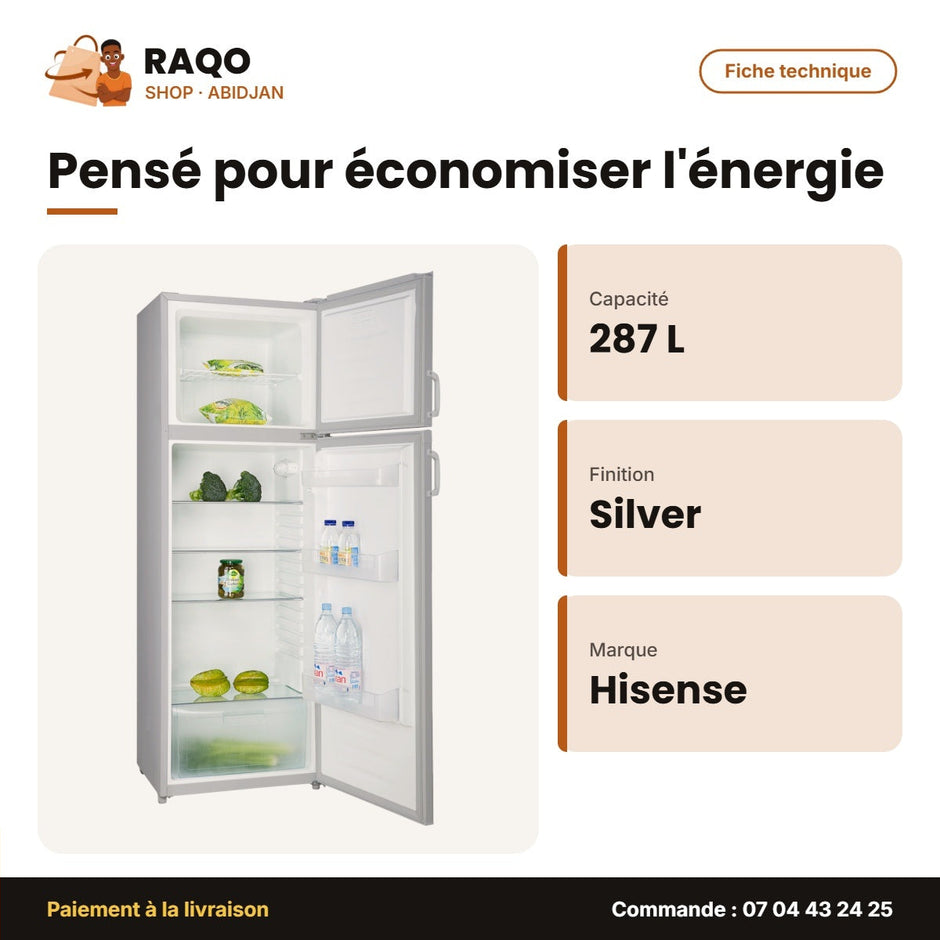Réfrigérateur Hisense – 2 Portes – 287L (216LT+71LT) – Silver | RD-39DR4SG