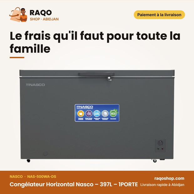 Congélateur Horizontal Nasco – 397L – 1PORTE – 1 Panier Interne | NAS-500WA-DS