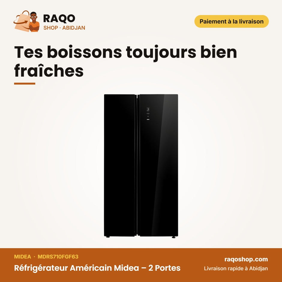 Réfrigérateur Américain Midea – 2 Portes – 555L (349L+206L) – Noir | MDRS710FGF63