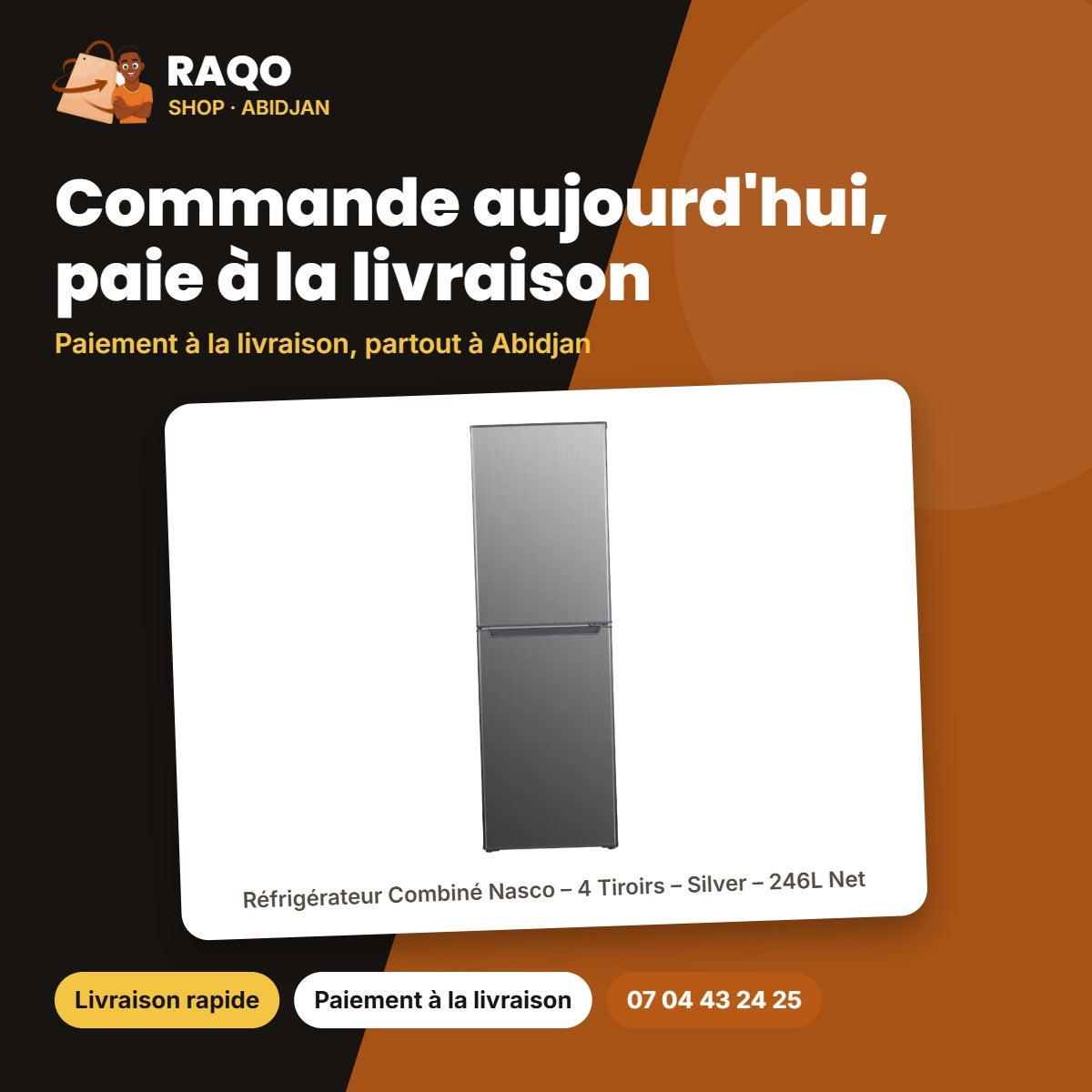 Réfrigérateur Combiné Nasco – 4 Tiroirs – Silver – 246L Net | HNASD2-33