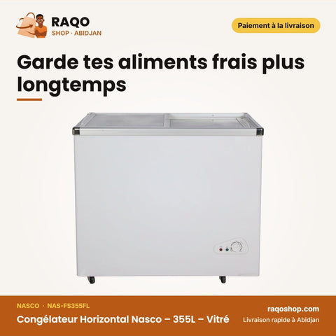 Congélateur Horizontal Nasco – 355L – Vitré – 2 Portes Couliss. | NAS-FS355FL