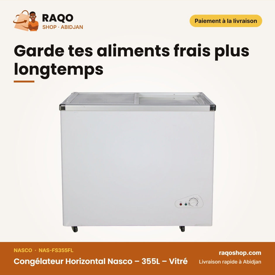 Congélateur Horizontal Nasco – 355L – Vitré – 2 Portes Couliss. | NAS-FS355FL
