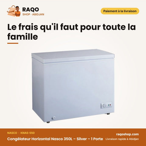 Congélateur Horizontal Nasco 350L – Silver – 1 Porte – 1 Panier à L'interieur | KNAS-550