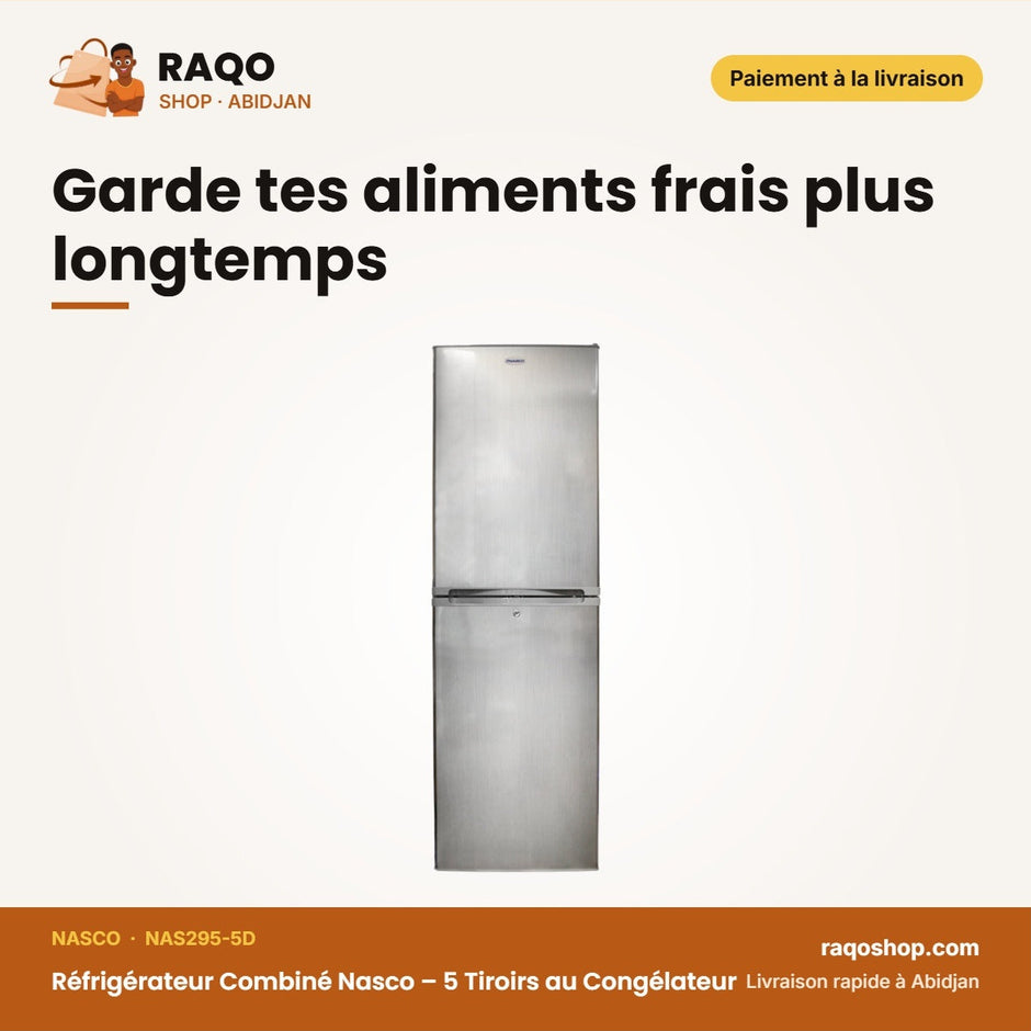 Réfrigérateur Combiné Nasco – 5 Tiroirs au Congélateur – Silver – Avec Clé | NAS295-5D