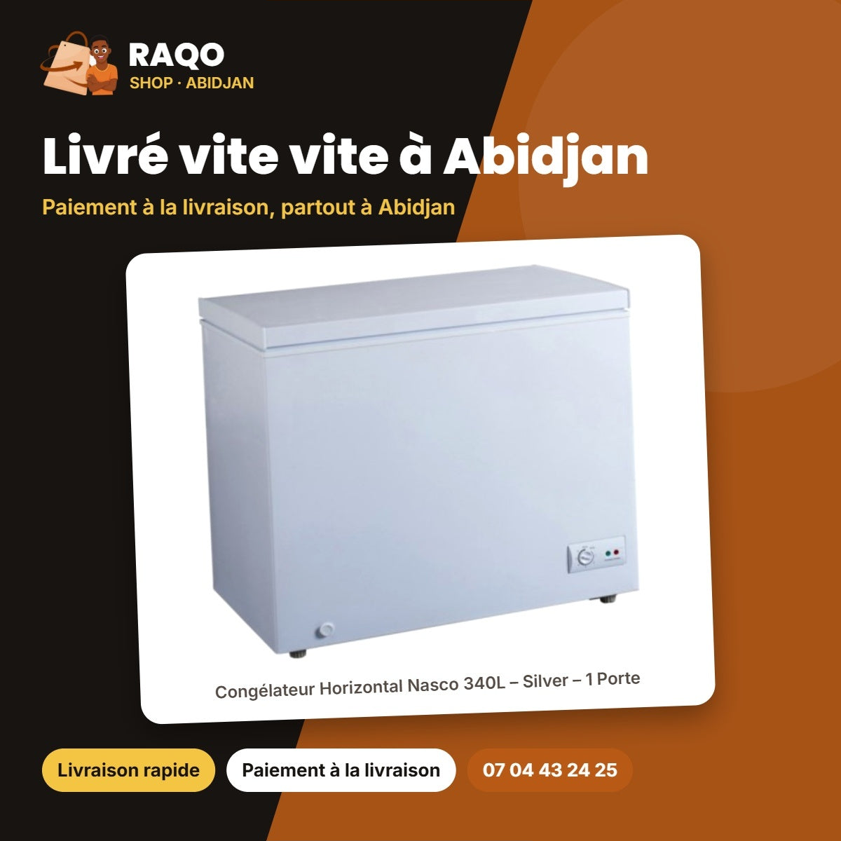 Congélateur Horizontal Nasco 340L – Silver – 1 Porte – 1 Panier à L'interieur | KNAS-500