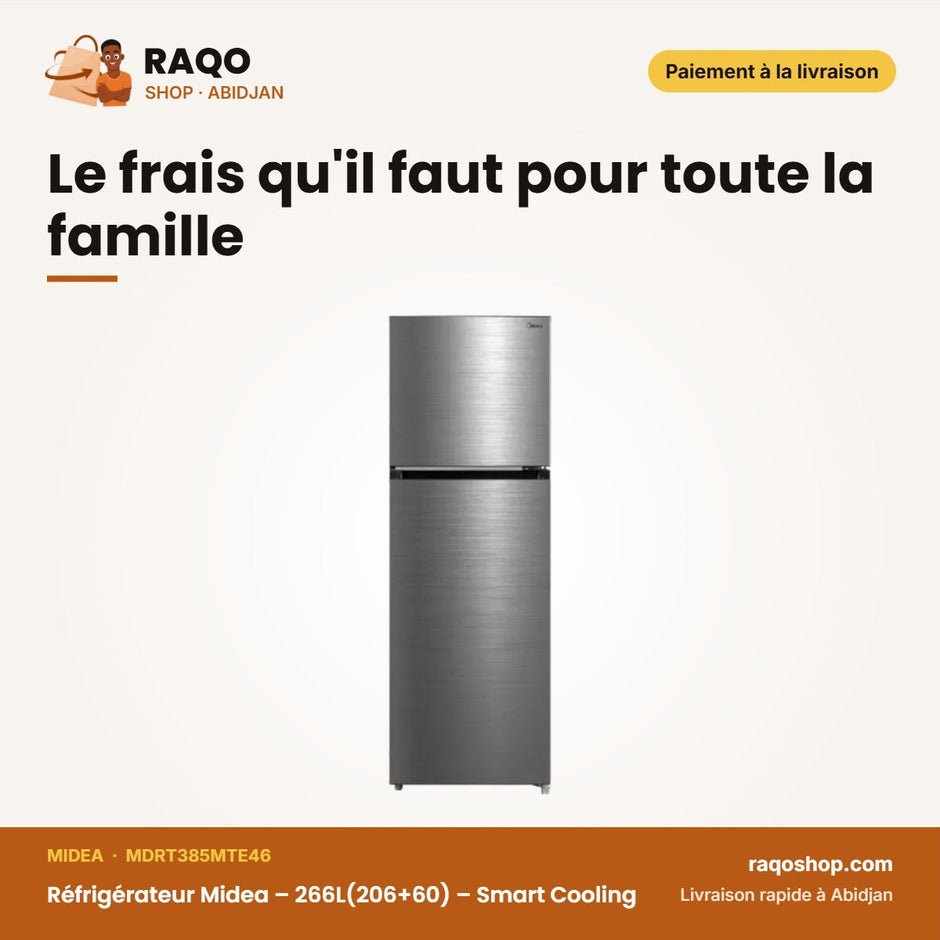 Réfrigérateur Midea – 266L(206+60) – Smart Cooling – No Frost | MDRT385MTE46