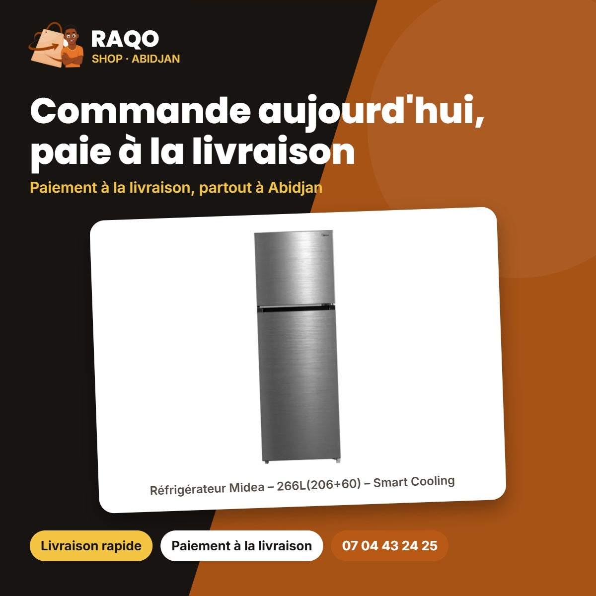 Réfrigérateur Midea – 266L(206+60) – Smart Cooling – No Frost | MDRT385MTE46