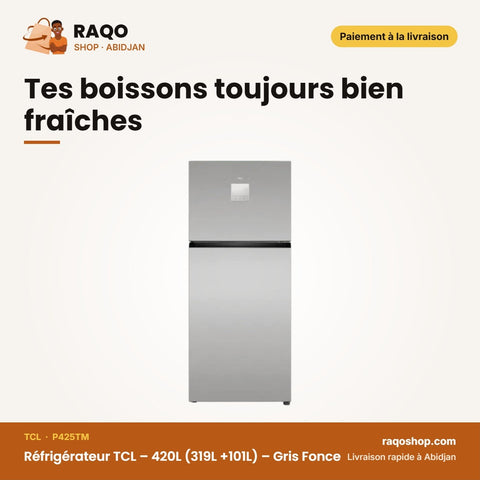 Réfrigérateur TCL – 420L (319L +101L) – Gris Fonce – Multi Air Flow | P425TM
