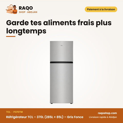Réfrigérateur TCL – 370L (285L + 85L) – Gris Fonce – Multi Air Flow | P370TM