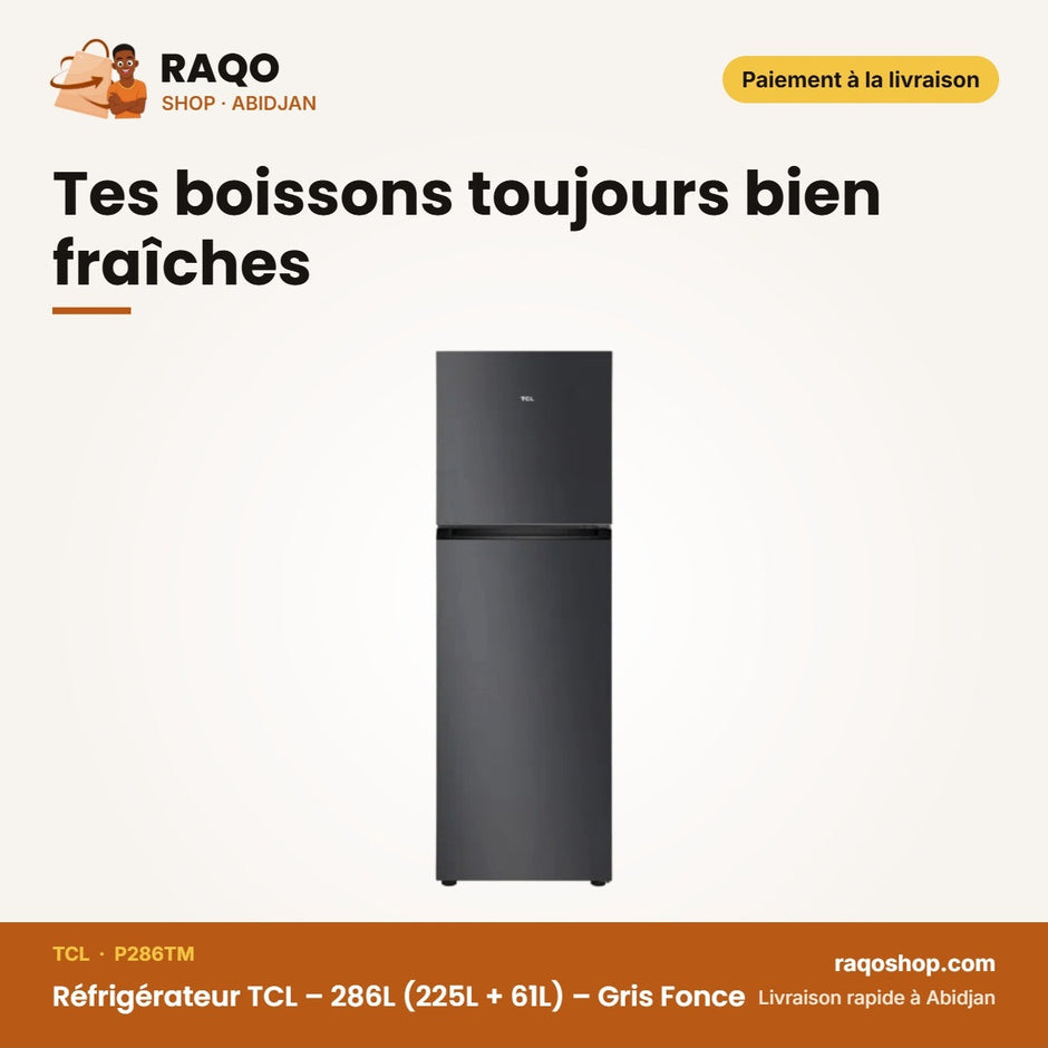 Réfrigérateur TCL – 286L (225L + 61L) – Gris Fonce – Multi Air Flow | P286TM