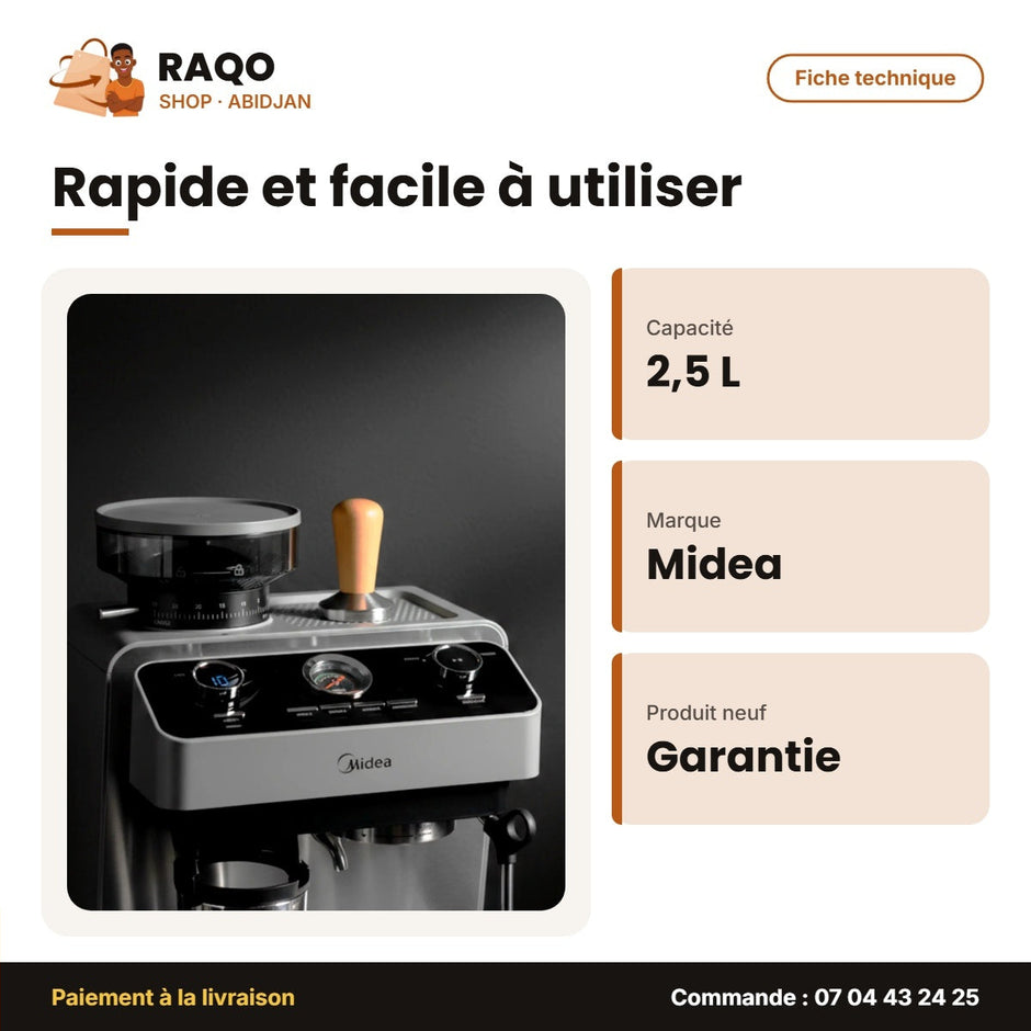 Machine à Cafe Midea – Semi Automatique – 2.5L – Auto-Nettoyage | MA-SACM2501