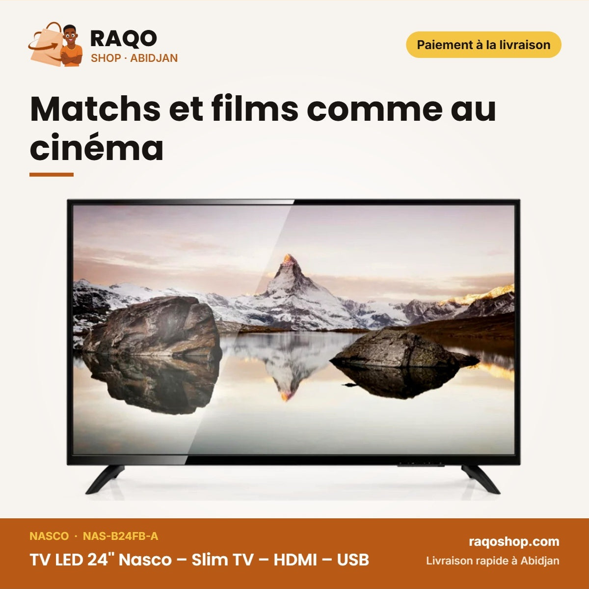 TV LED 24'' Nasco – Slim TV – HDMI – USB | NAS-B24FB-A