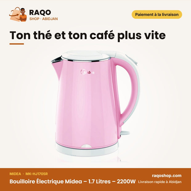 Bouilloire Électrique Midea – 1.7 Litres – 2200W – Stainless Steel | MK-HJ1705R