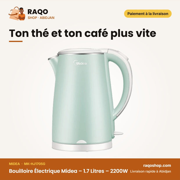 Bouilloire Électrique Midea – 1.7 Litres – 2200W – Stainless Steel | MK-HJ1705G