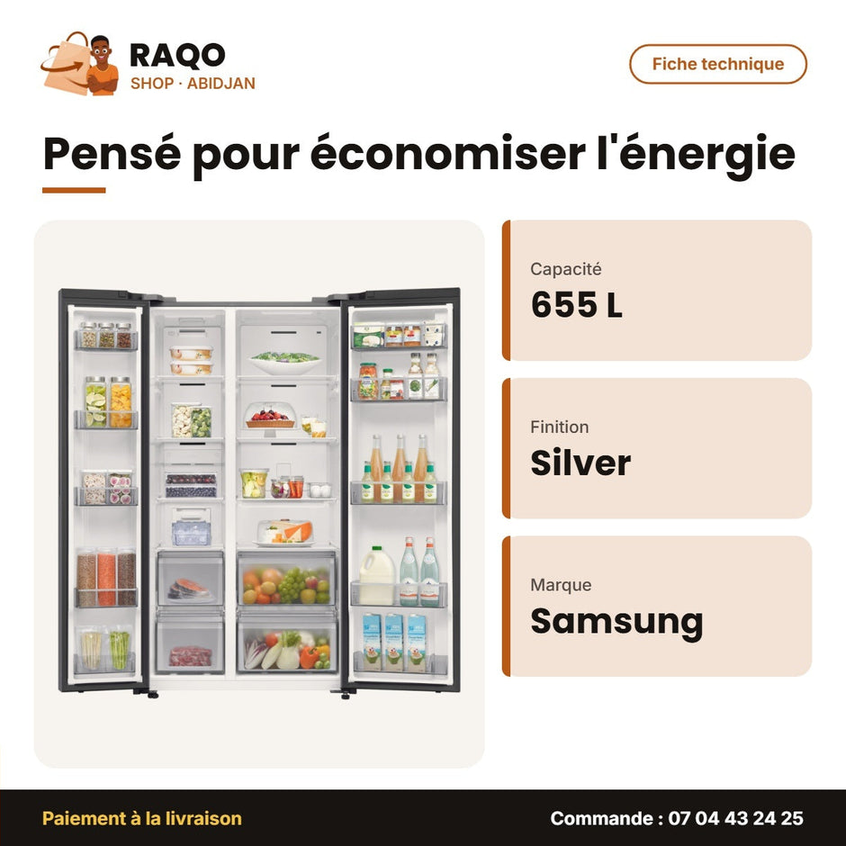 Réfrigérateur Américain Samsung – 655L (418L+237L) – Silver – 2 Portes | RS70F65Q3TUT