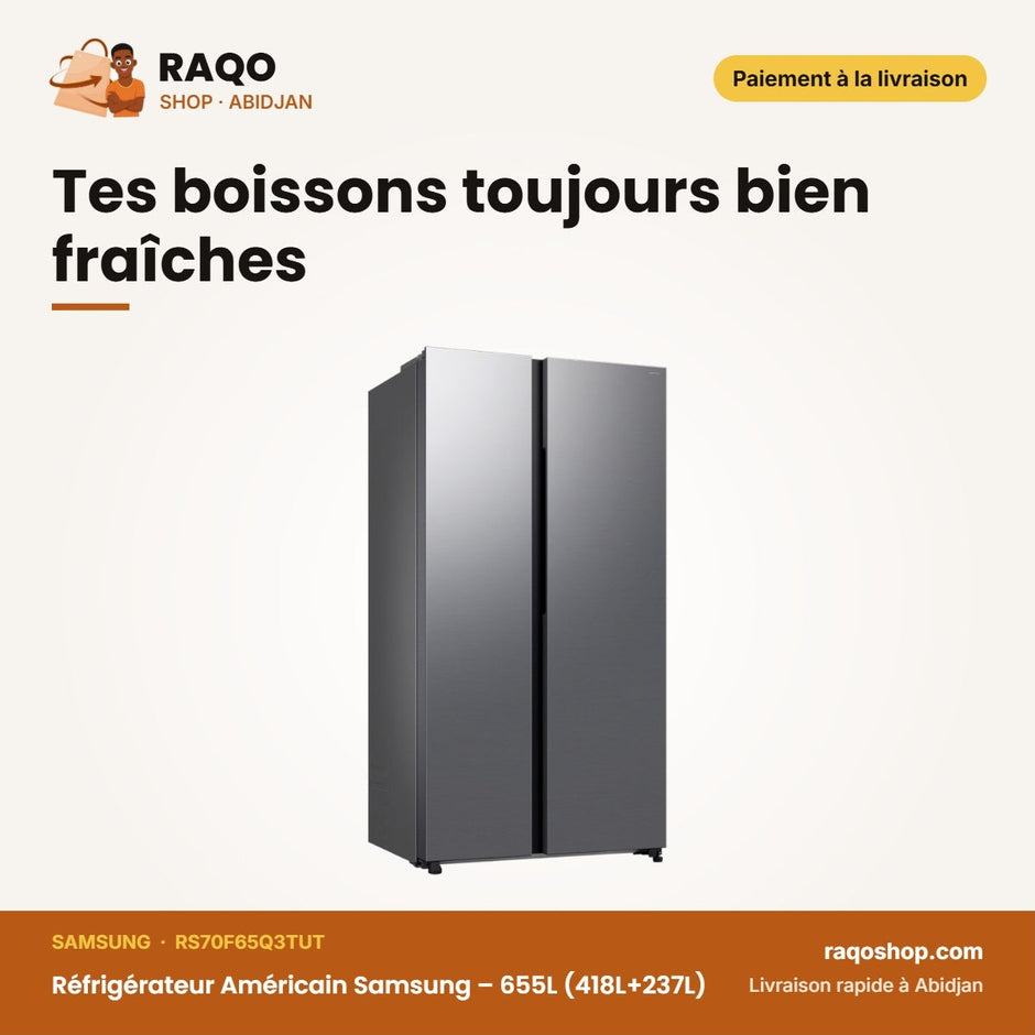 Réfrigérateur Américain Samsung – 655L (418L+237L) – Silver – 2 Portes | RS70F65Q3TUT
