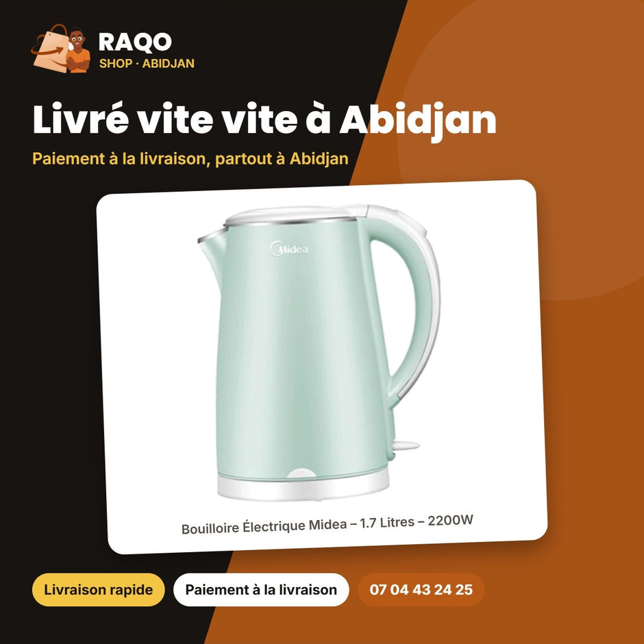 Bouilloire Électrique Midea – 1.7 Litres – 2200W – Stainless Steel | MK-HJ1705G