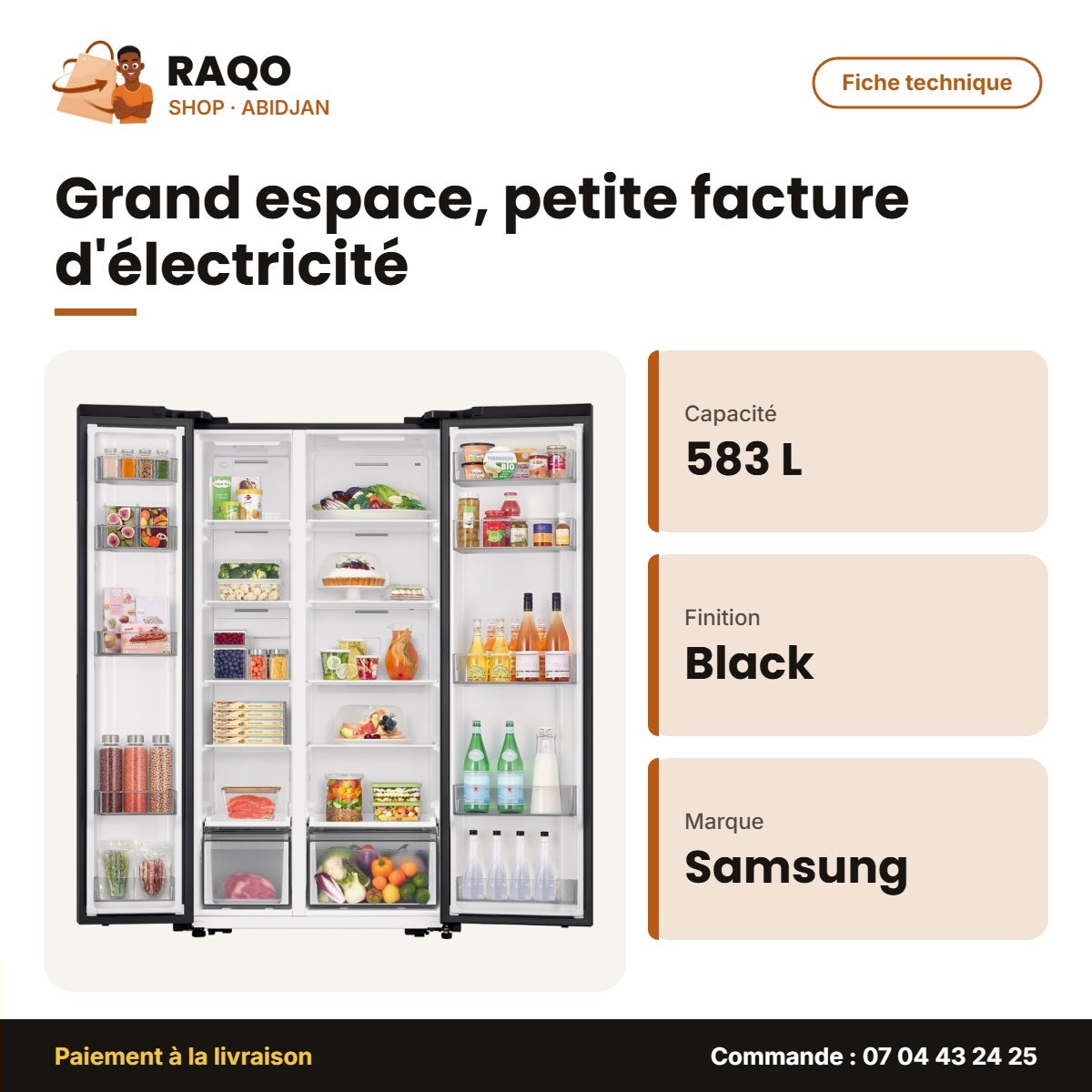 Réfrigérateur Américain Samsung – 583L (375L+208L) – 2 Portes – Black Matt | RS57DG400EB4EF