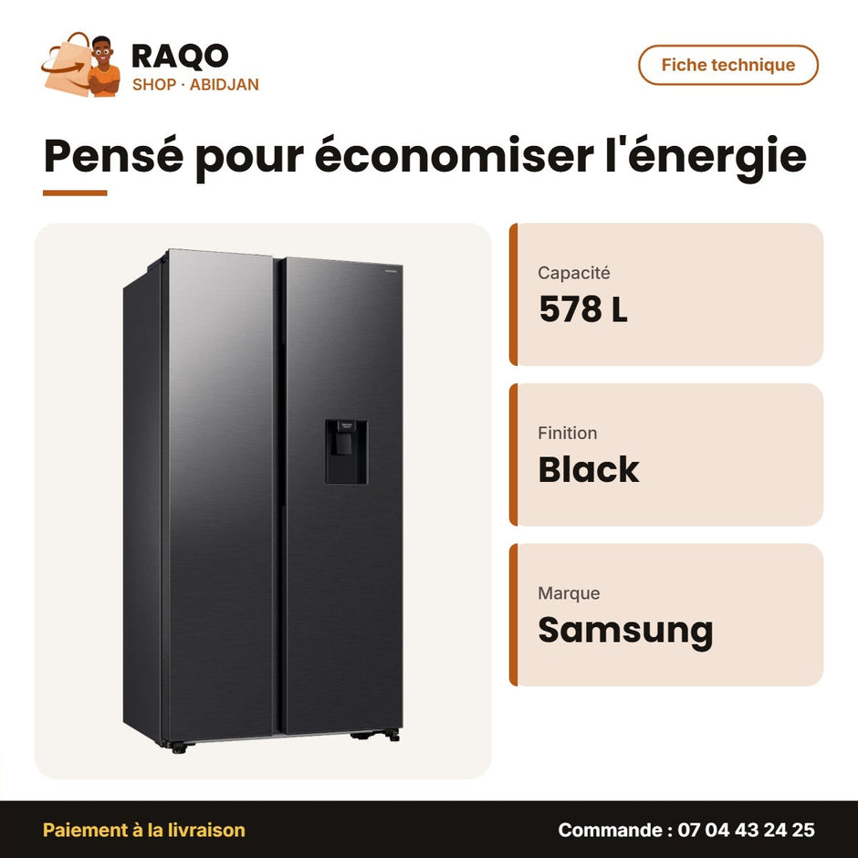 Réfrigérateur Américain Samsung – 578L(370L+208L) – 2 Portes – Black Matt | RS57DG410EB4MU