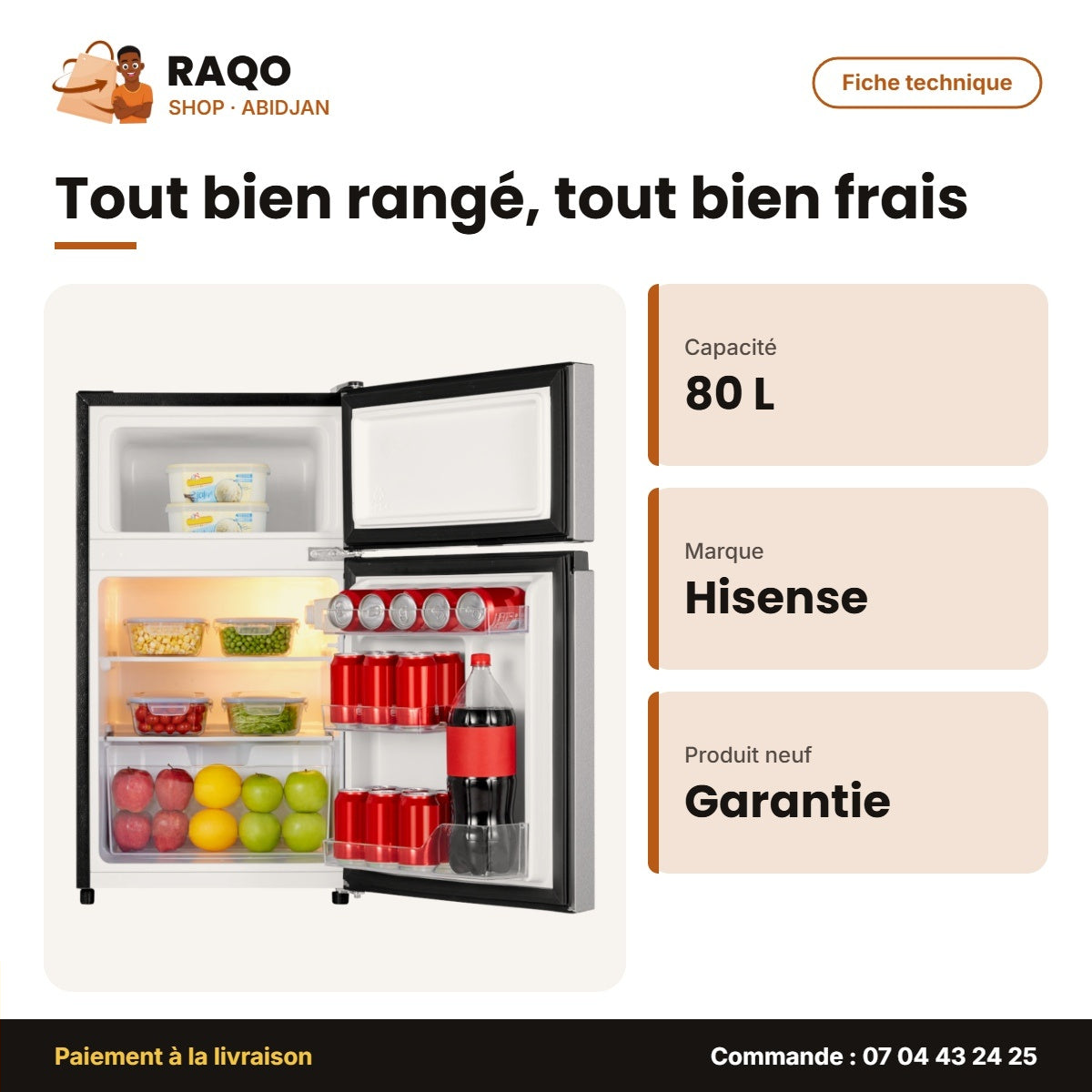 Réfrigérateur Hisense – 2 Portes – A – 80 L (58LT+22LT) | RD-11DR4SA