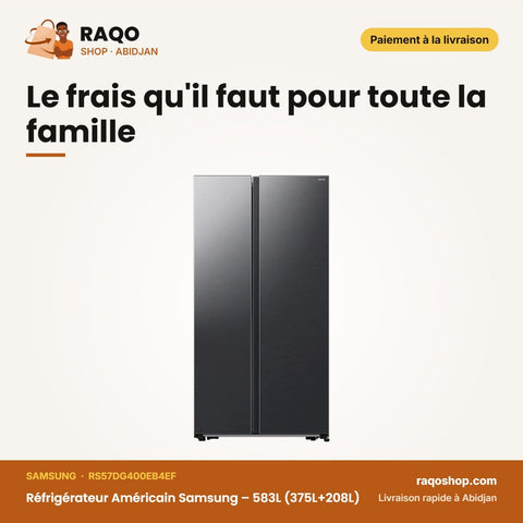 Réfrigérateur Américain Samsung – 583L (375L+208L) – 2 Portes – Black Matt | RS57DG400EB4EF
