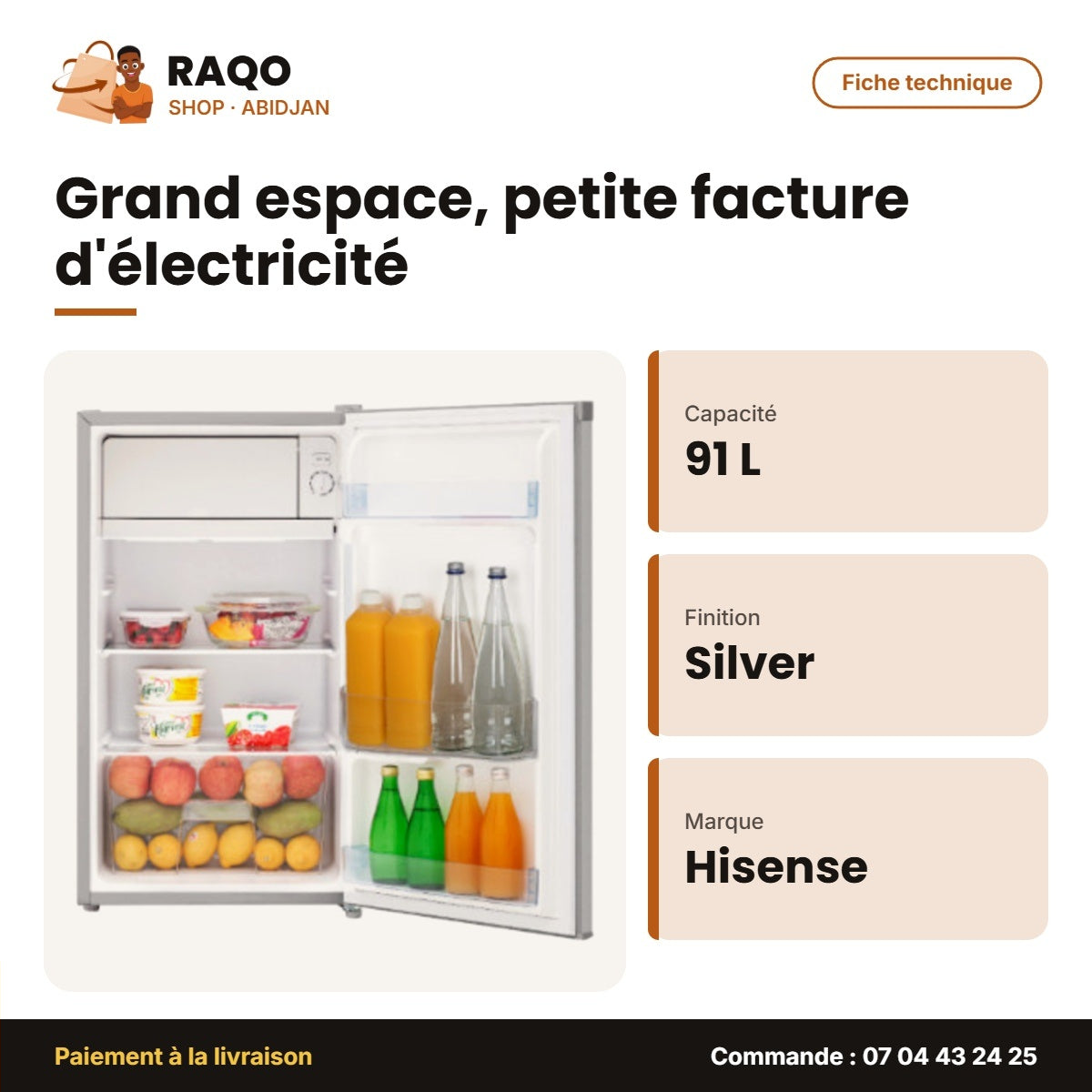 Petit Réfrigérateur Hisense 1 Porte 91L Net – Silver | RS-12DR4SG