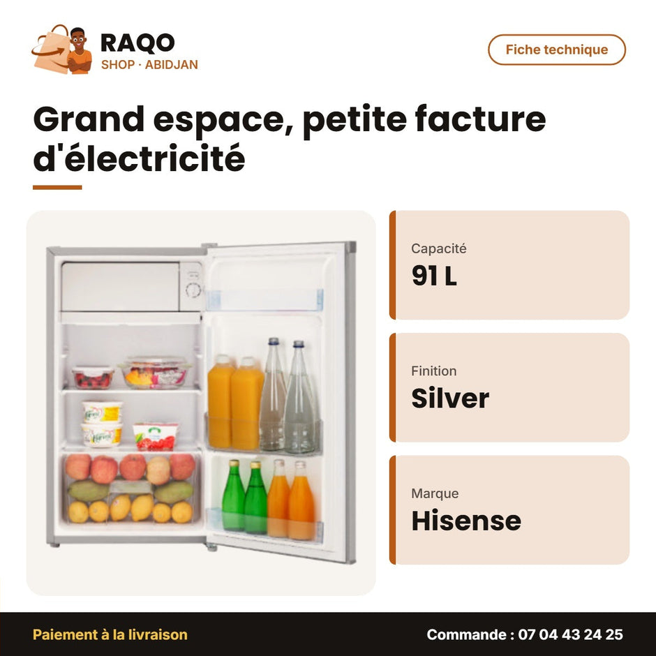 Petit Réfrigérateur Hisense 1 Porte 91L Net – Silver | RS-12DR4SG