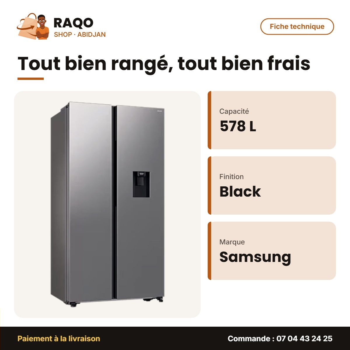 Réfrigérateur Américain Samsung – 578L(370L+208L) – 2 Portes – Black Matt | RS57DG4100B4GH