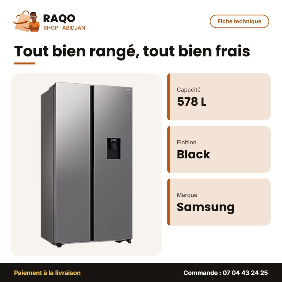 Réfrigérateur Américain Samsung – 578L(370L+208L) – 2 Portes – Black Matt | RS57DG4100B4GH