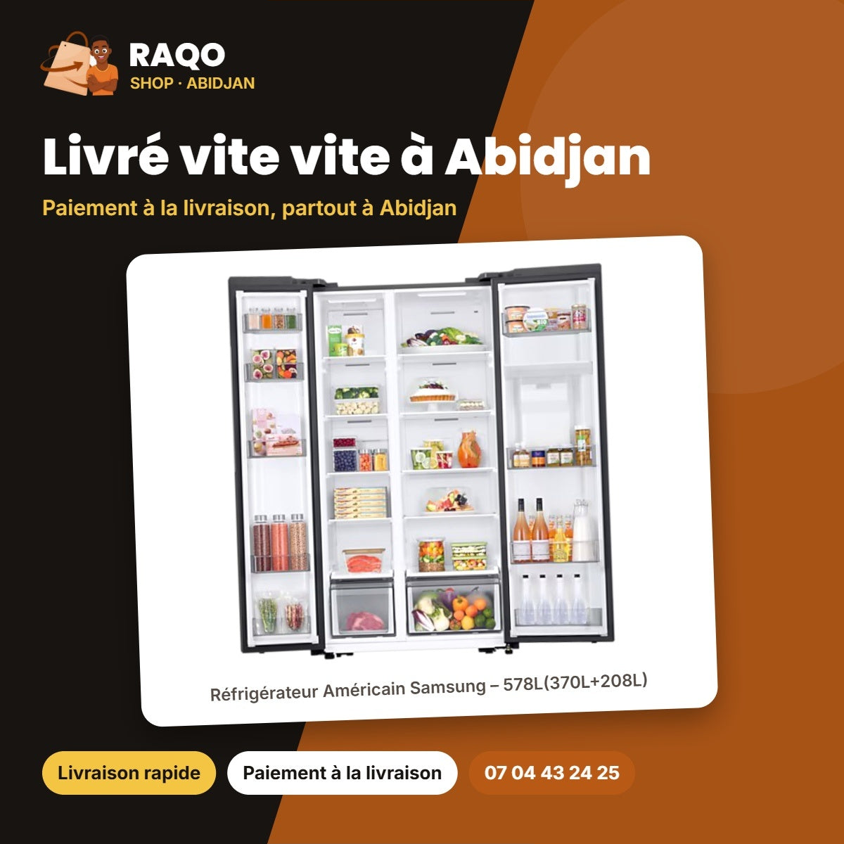 Réfrigérateur Américain Samsung – 578L(370L+208L) – 2 Portes – Black Matt | RS57DG4100B4GH