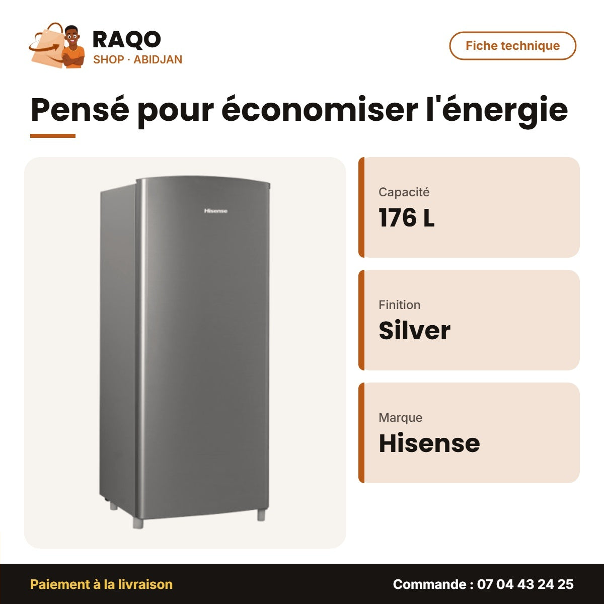 Réfrigérateur Hisense – 176L Net – Silver – 1 Porte | RS-23DR4SA