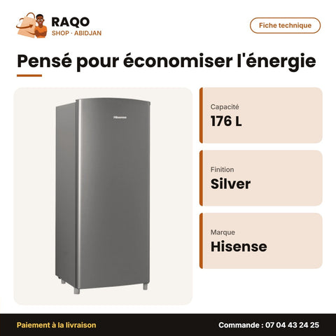 Réfrigérateur Hisense – 176L Net – Silver – 1 Porte | RS-23DR4SA