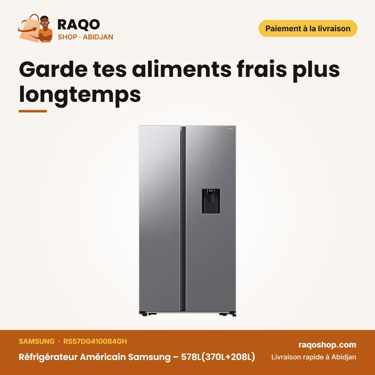 Réfrigérateur Américain Samsung – 578L(370L+208L) – 2 Portes – Black Matt | RS57DG4100B4GH