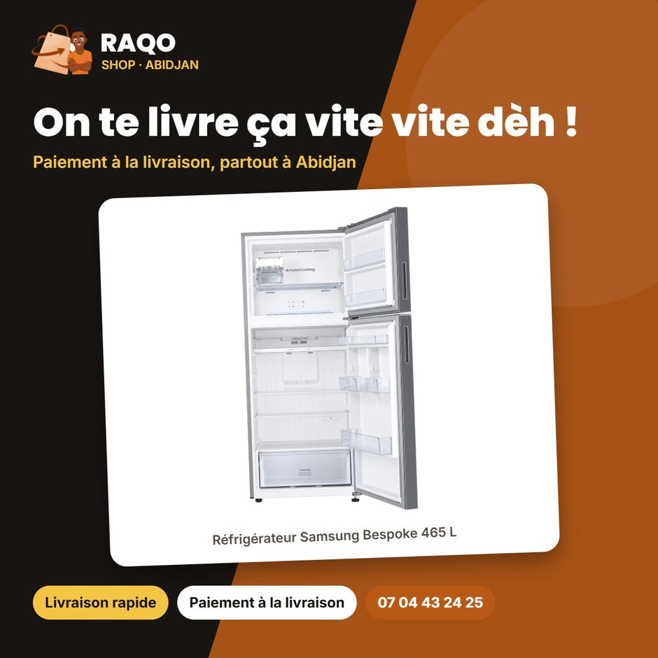 Réfrigérateur Samsung Bespoke 465 L – Clean White-Navy Glass – All Around Cool | RT47CB66318AGH