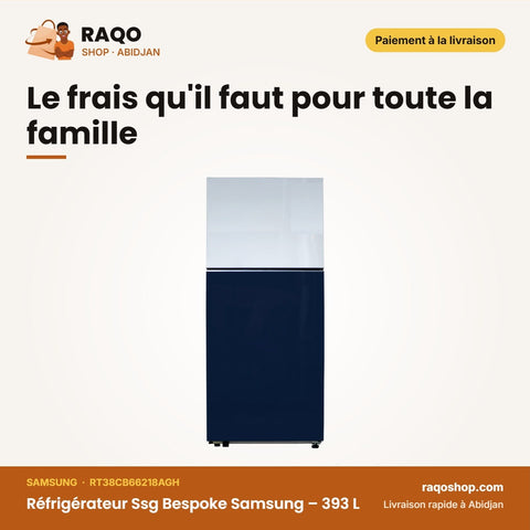 Réfrigérateur Ssg Bespoke Samsung – 393 L – Clean White-Navy Glass | RT38CB66218AGH