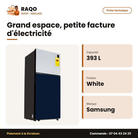 Réfrigérateur Ssg Bespoke Samsung – 393 L – Clean White-Navy Glass | RT38CB66218AGH