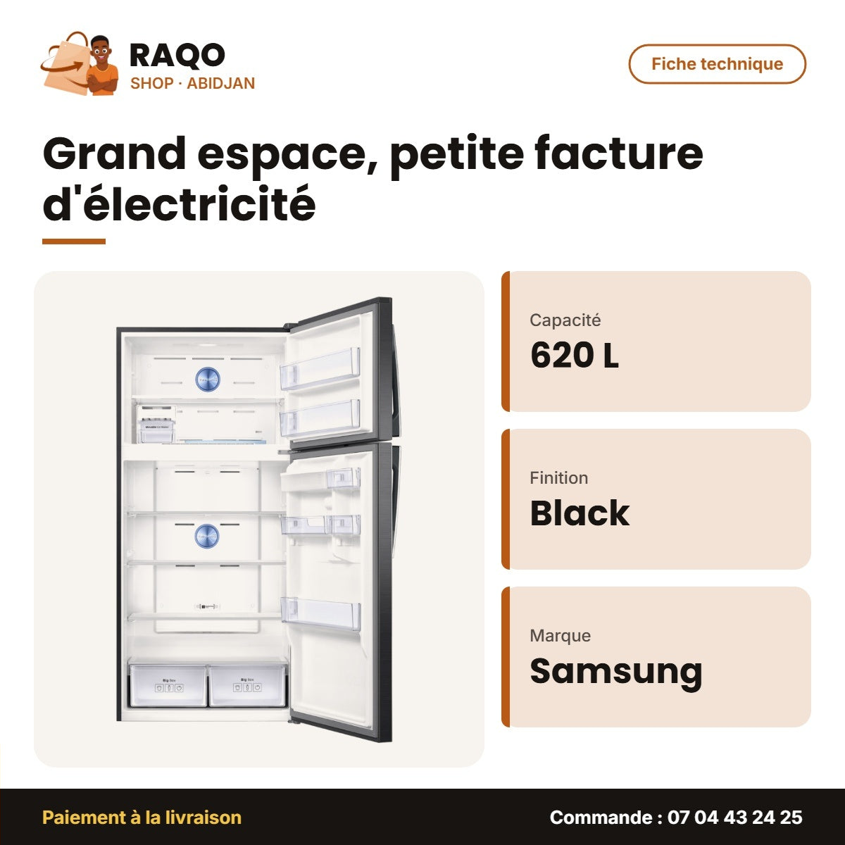 Réfrigérateur SAMSUNG-RT85K7111BS – Black Inox – 620L (459L+161L) | RT62K7111BS/UT