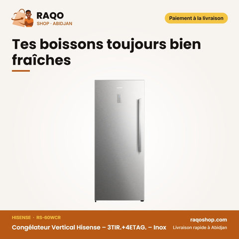 Congélateur Vertical Hisense – 3TIR.+4ETAG. – Inox – No-Frost | RS-60WCR