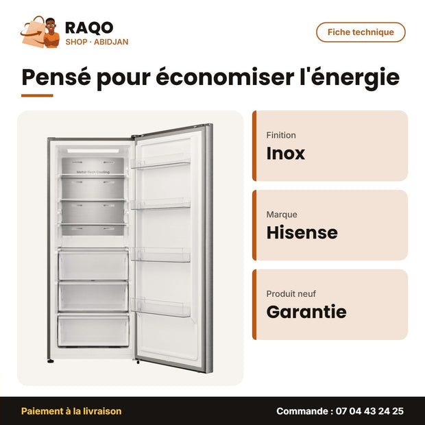 Congélateur Vertical Hisense – 3TIR.+4ETAG. – Inox – No-Frost | RS-60WCR