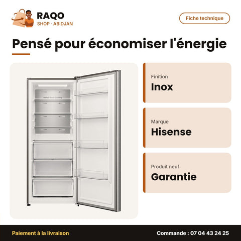 Congélateur Vertical Hisense – 3TIR.+4ETAG. – Inox – No-Frost | RS-60WC