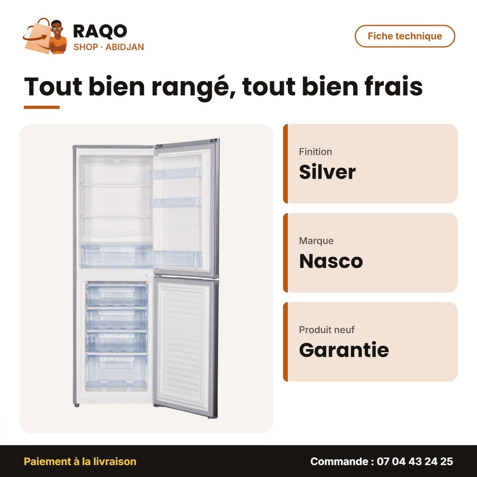 Réfrigérateur Combiné Nasco – 3 Tiroirs – Silver | HNASD2-29