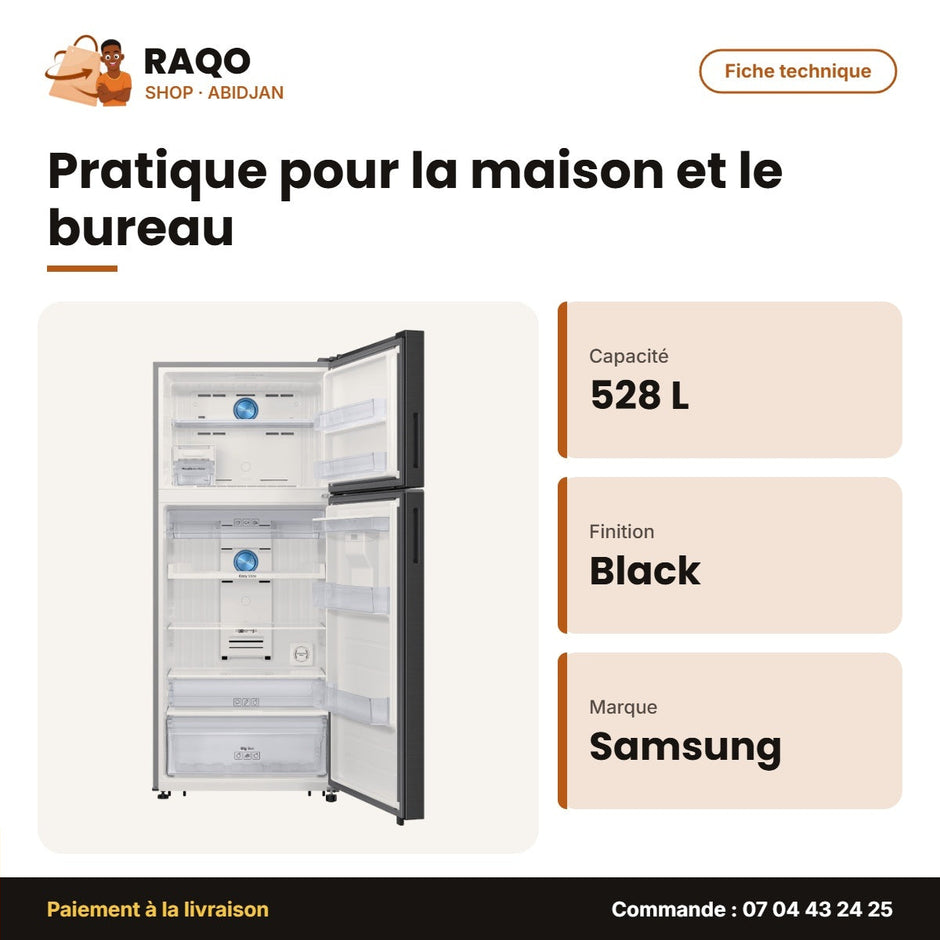 Réfrigérateur Samsung – Black Matt – Distributeur D'eau – 528L (402L+126L) | RT53DG7B60B1UT