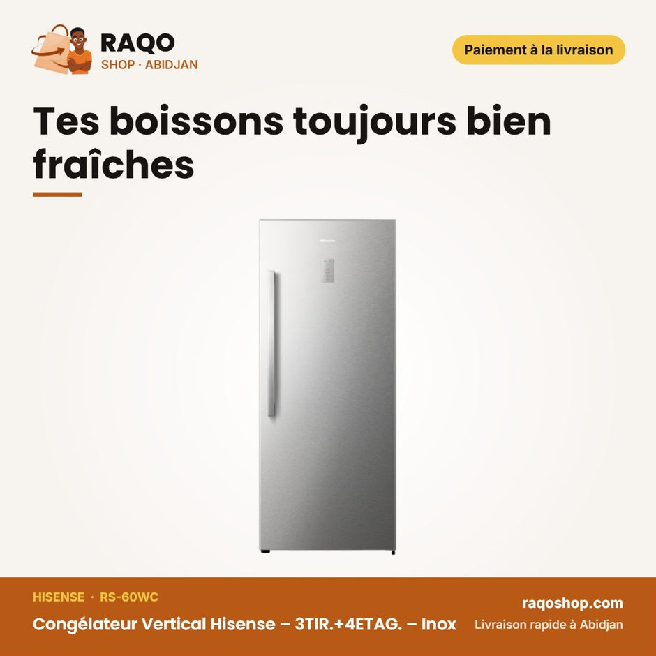 Congélateur Vertical Hisense – 3TIR.+4ETAG. – Inox – No-Frost | RS-60WC