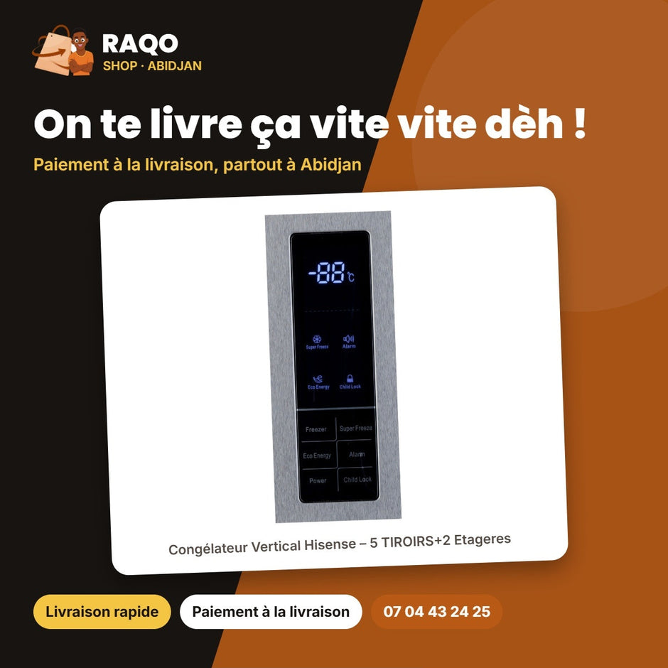 Congélateur Vertical Hisense – 5 TIROIRS+2 Etageres – Stainless Steel Look | RS-34WC4SA