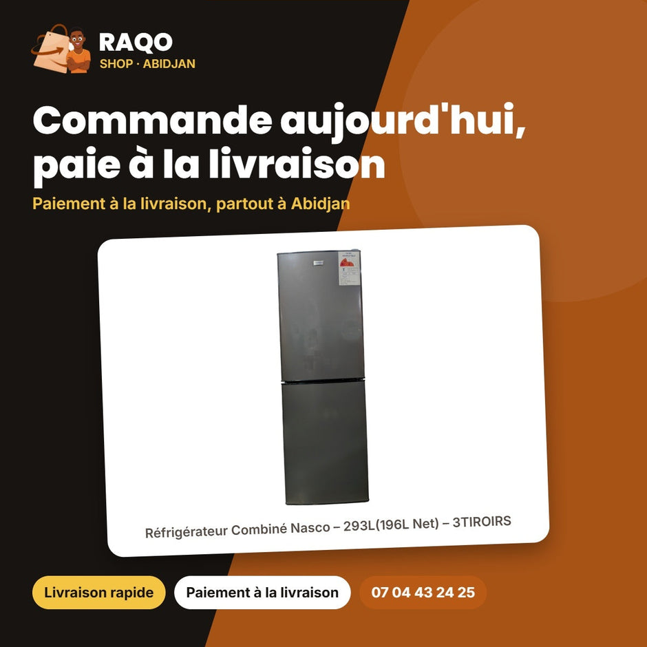 Réfrigérateur Combiné Nasco – 293L(196L Net) – 3TIROIRS – Dark Silver | NASD2-293FL-DS
