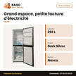 Réfrigérateur Combiné Nasco – 293L(196L Net) – 3TIROIRS – Dark Silver | NASD2-293FL-DS