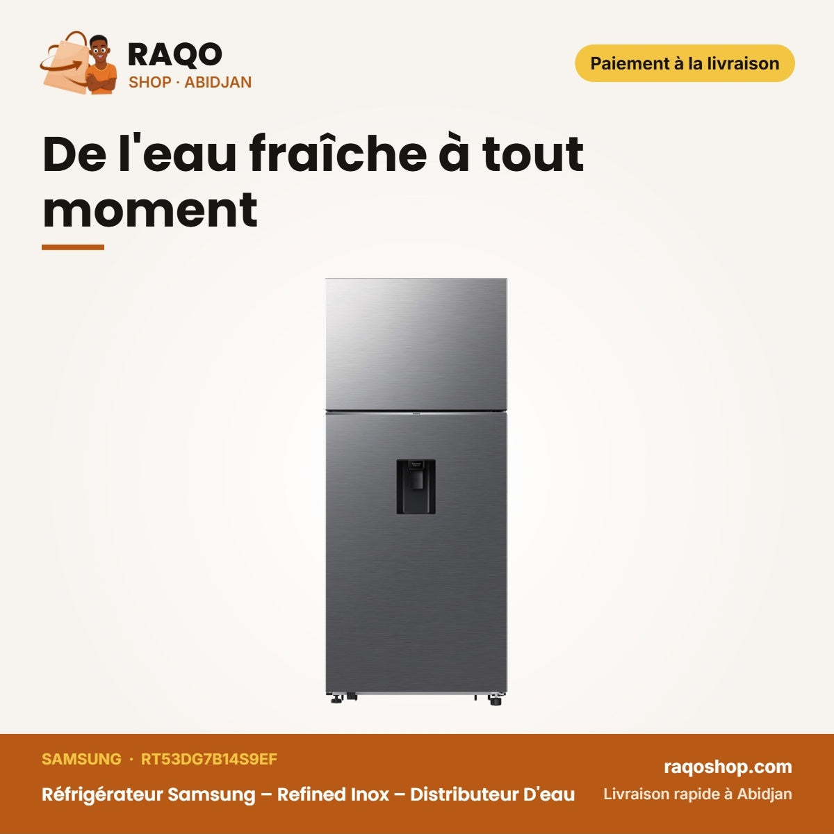 Réfrigérateur Samsung – Refined Inox – Distributeur D'eau – 528L(402L+126L) | RT53DG7B14S9EF